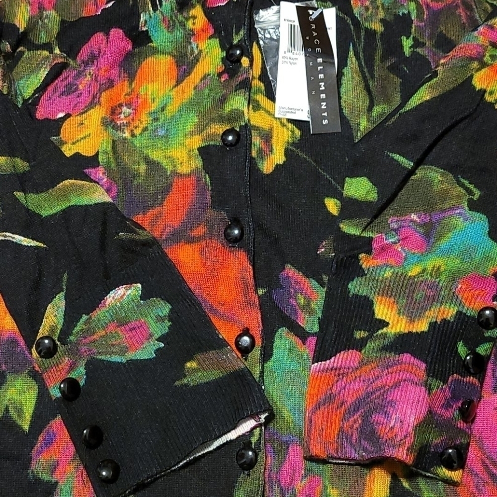 𝅺Grace Elements Women's Floral 3/4 Sleeve Cardigan Sweater - Picture 4 of 6